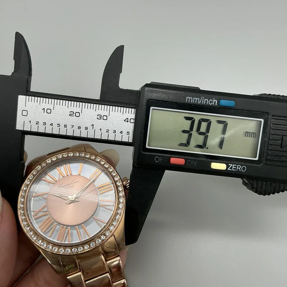 Kenneth Cole Womens Watch 40mm Rose Gold Dial Crystal Bezel New Battery 6.25